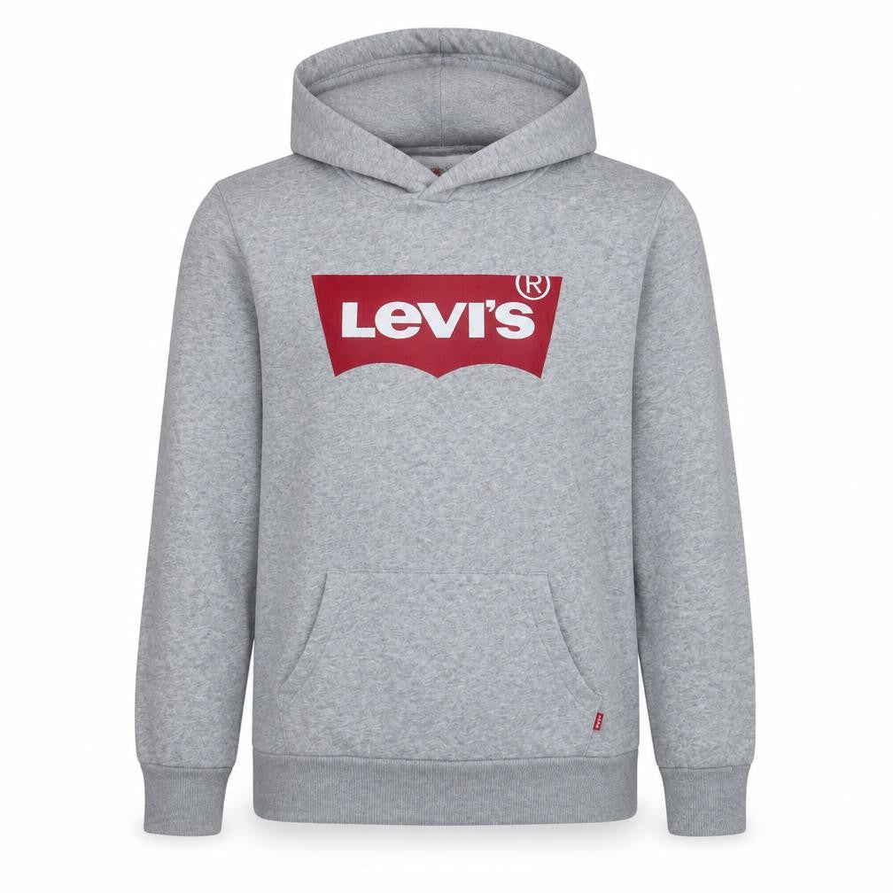 Front view of Levi's boys’ grey logo pullover hoodie 14 years fleece long sleeve