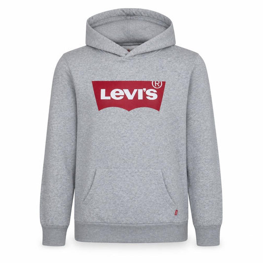 Front view of Levi's boys’ grey logo pullover hoodie 14 years fleece long sleeve