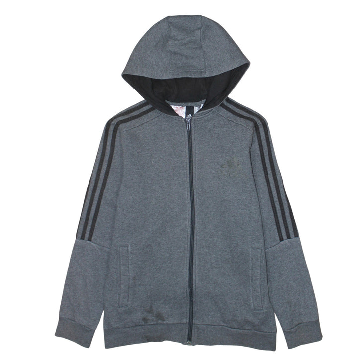 Adidas Boys Grey Full Zip Hoodie 13-14 Years Regular Fit Sportswear