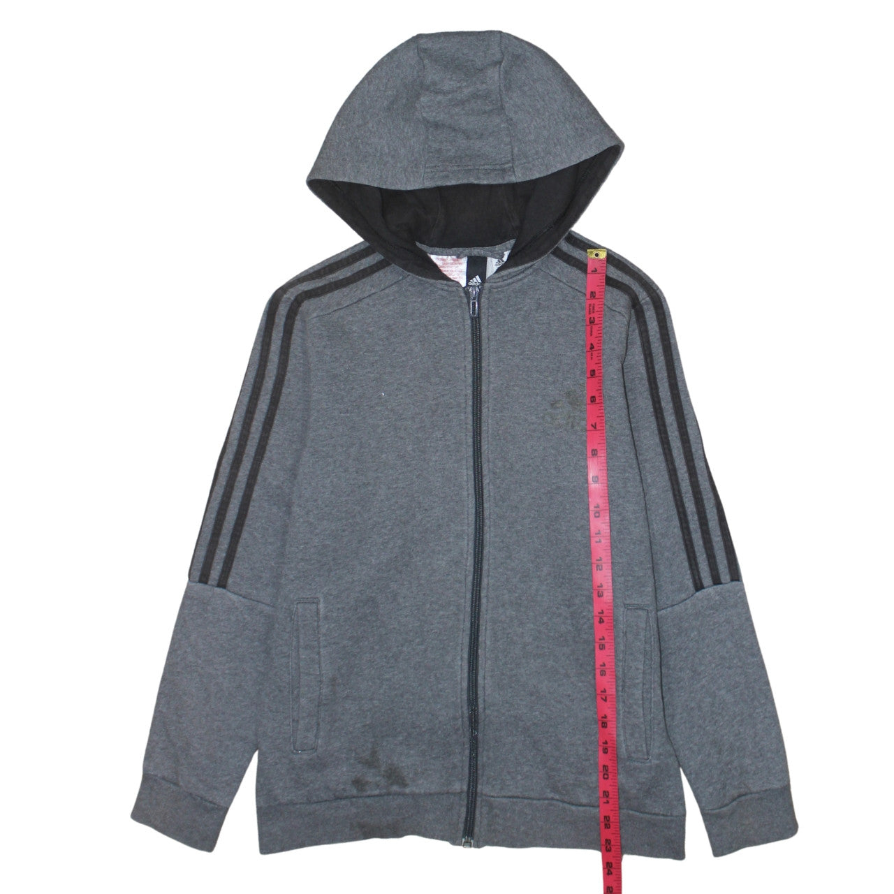 Adidas Boys Grey Full Zip Hoodie 13-14 Years Regular Fit Sportswear