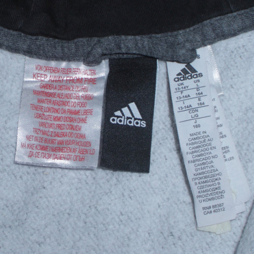 Adidas Boys Grey Full Zip Hoodie 13-14 Years Regular Fit Sportswear