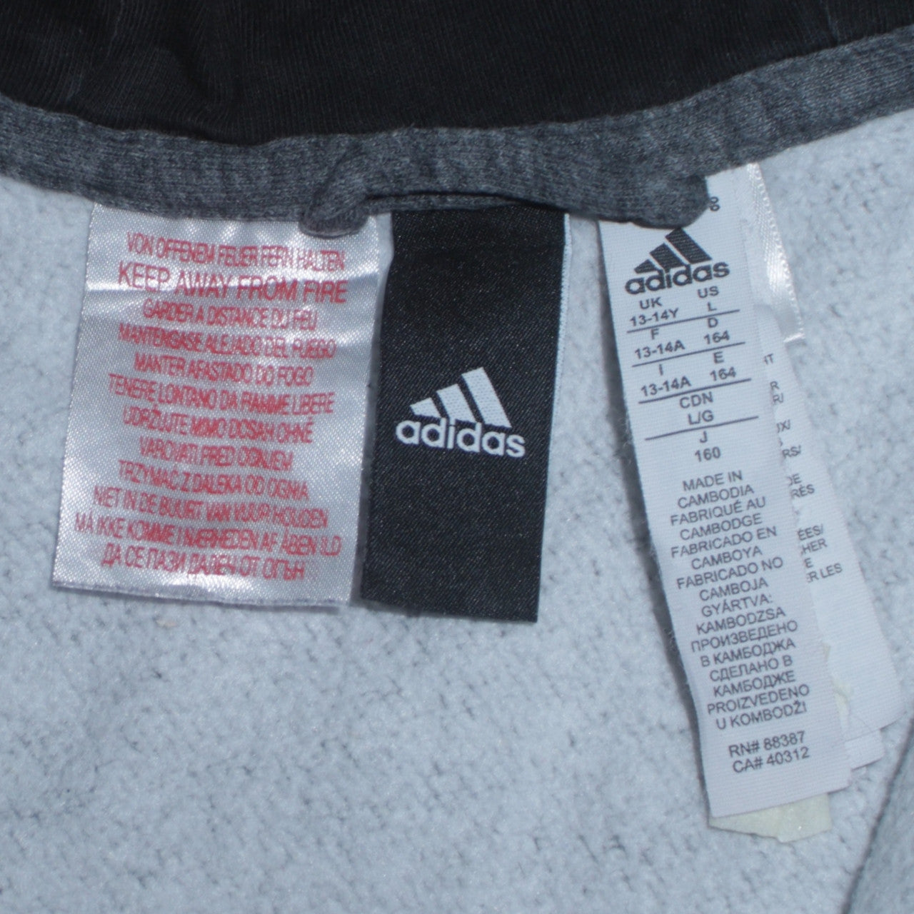 Adidas Boys Grey Full Zip Hoodie 13-14 Years Regular Fit Sportswear
