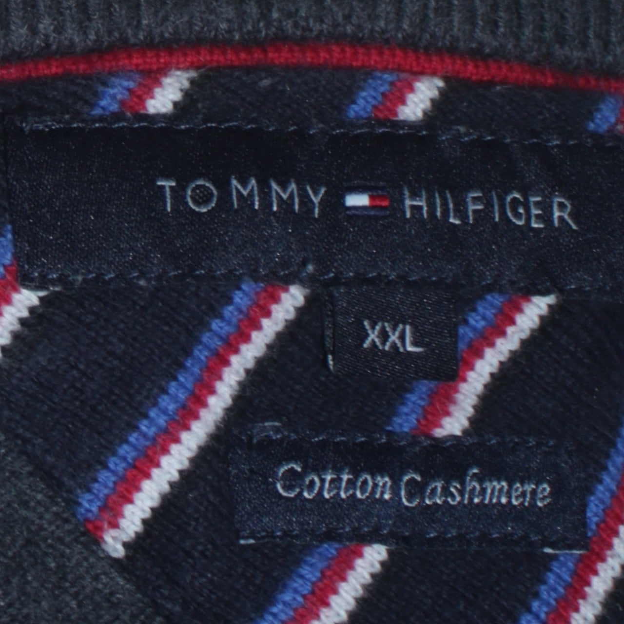 Tommy Hilfiger Men’s Grey V-Neck Cotton Cashmere Jumper XXL