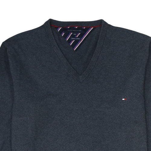 Tommy Hilfiger Men’s Grey V-Neck Cotton Cashmere Jumper XXL