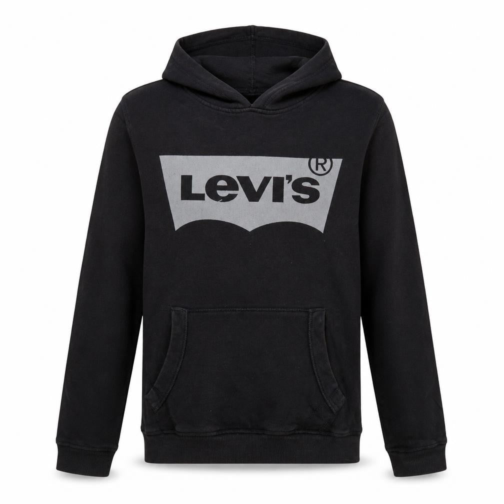Front view of Levi's boys’ black pullover hoodie 16 years logo fleece sweatshirt
