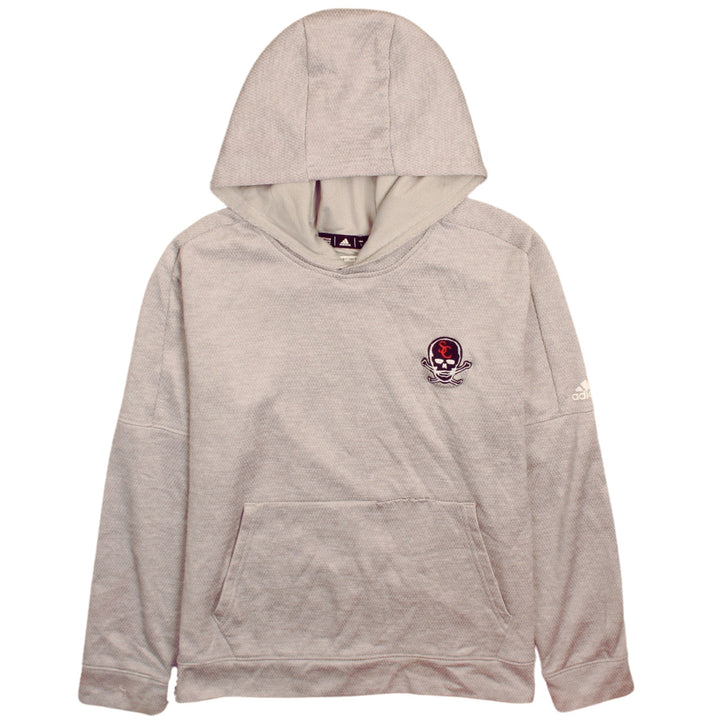 Adidas Boys Beige Pullover Hoodie L 164cm Skull Logo Fleece Sweatshirt