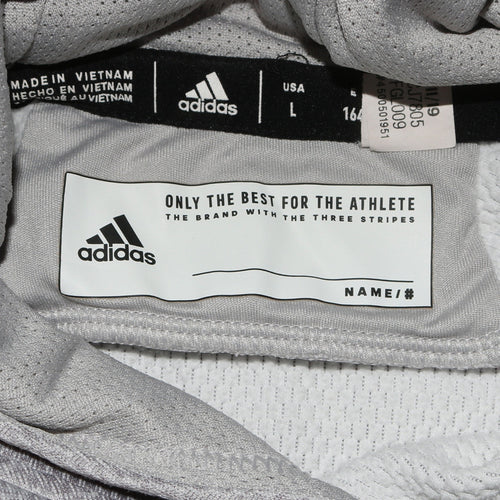 Adidas Boys Beige Pullover Hoodie L 164cm Skull Logo Fleece Sweatshirt