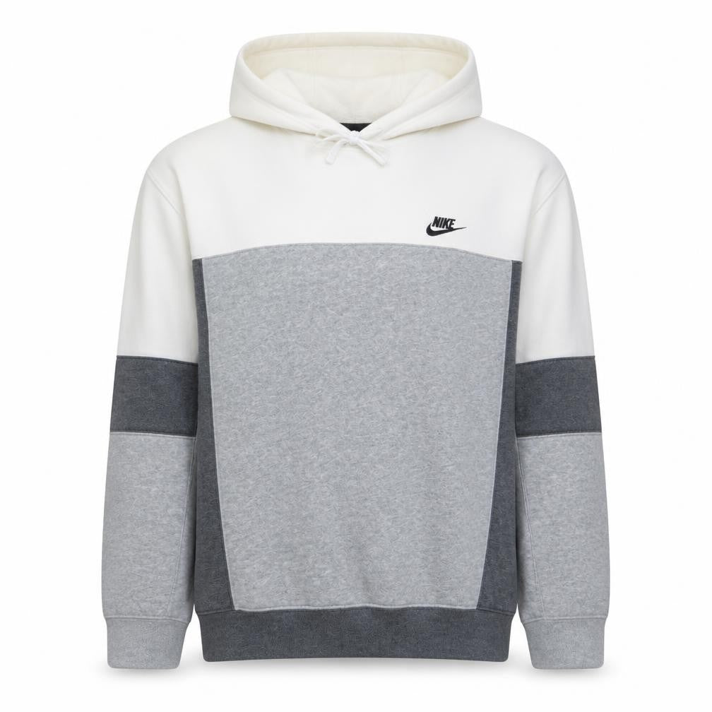 Front view of Nike Men's Grey Colour Block Pullover Hoodie, size M