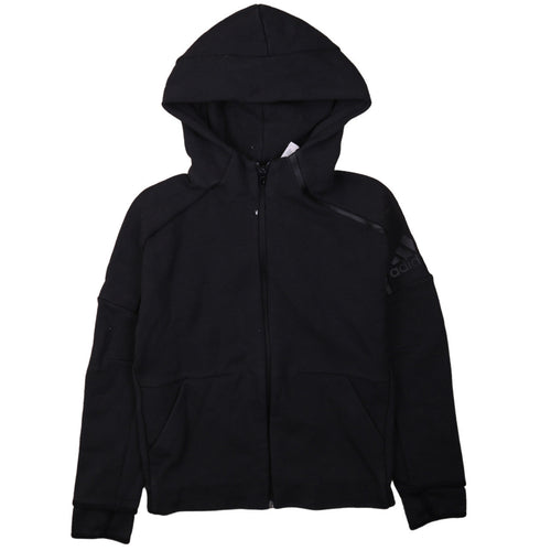 Adidas Boys Black Full Zip Hoodie 11-12 Years Fleece Logo Hooded Top