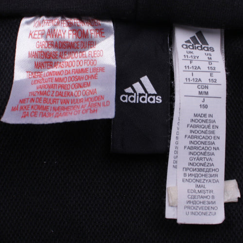 Adidas Boys Black Full Zip Hoodie 11-12 Years Fleece Logo Hooded Top