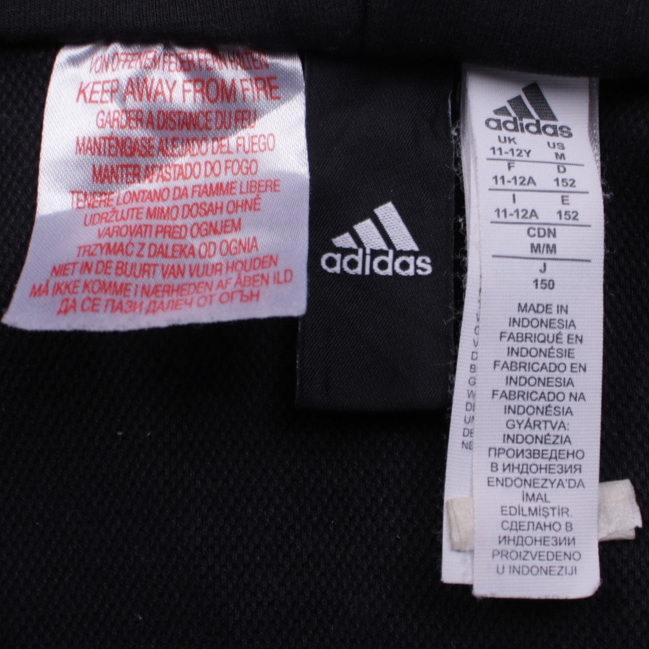 Adidas Boys Black Full Zip Hoodie 11-12 Years Fleece Logo Hooded Top
