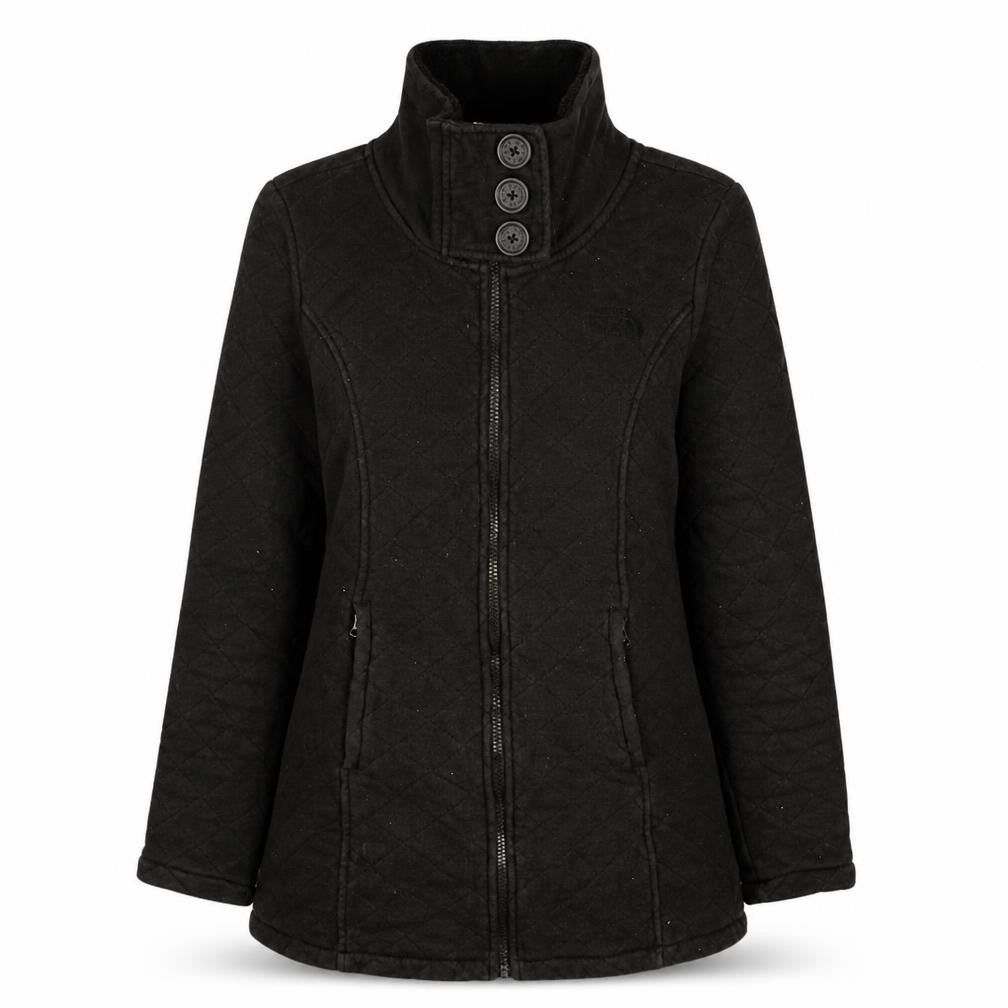 Front view of The North Face women’s black quilted mid-length active jacket m
