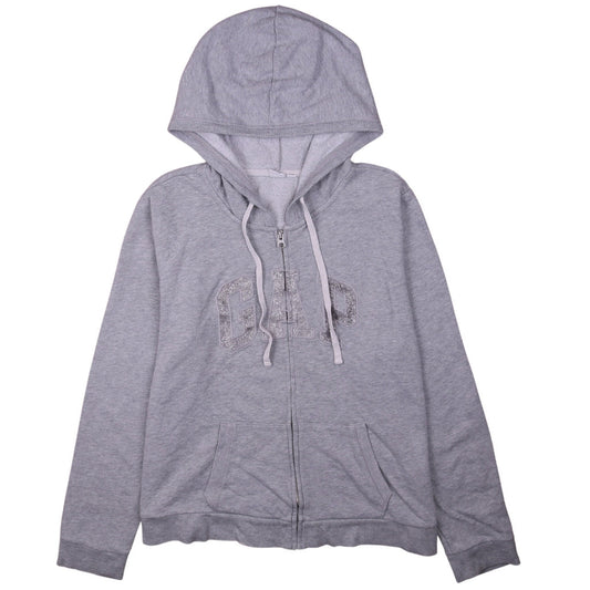 GAP Women Grey Full Zip Hoodie XL Glitter Logo Casual Sweatshirt