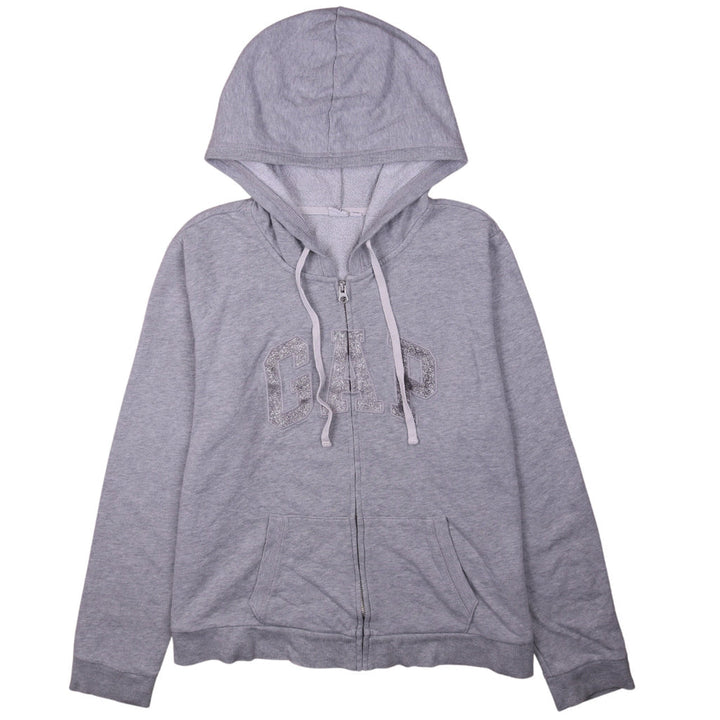 GAP Women Grey Full Zip Hoodie XL Glitter Logo Casual Sweatshirt