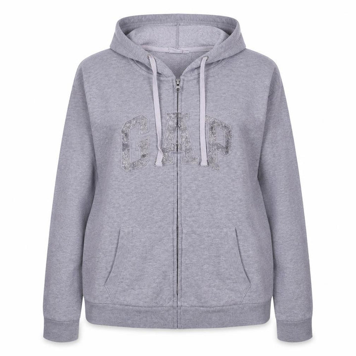 Gap Women Grey Full Zip Hoodie XL Glitter Logo Casual Sweatshirt