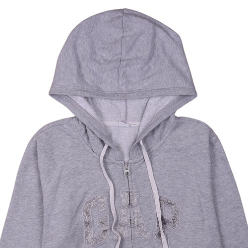 GAP Women Grey Full Zip Hoodie XL Glitter Logo Casual Sweatshirt