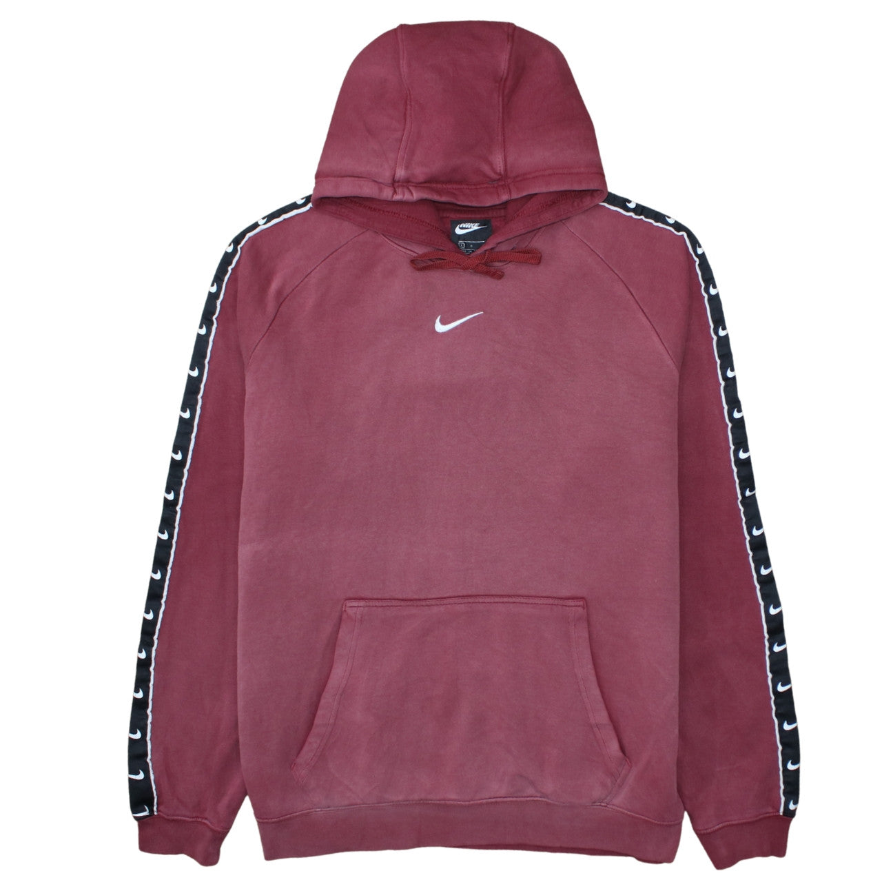 Nike Men's Burgundy Hoodie L Logo Tape Pullover Cotton Sweatshirt