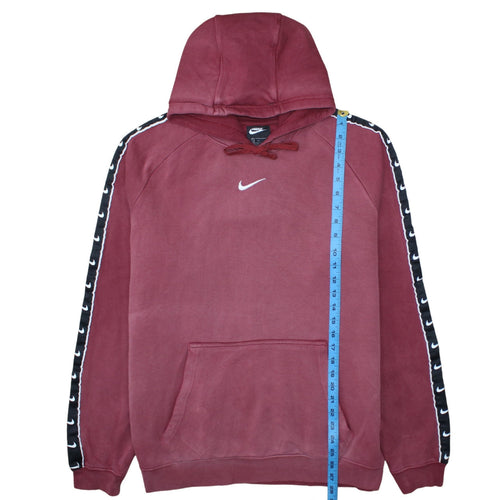 Nike Men's Burgundy Hoodie L Logo Tape Pullover Cotton Sweatshirt