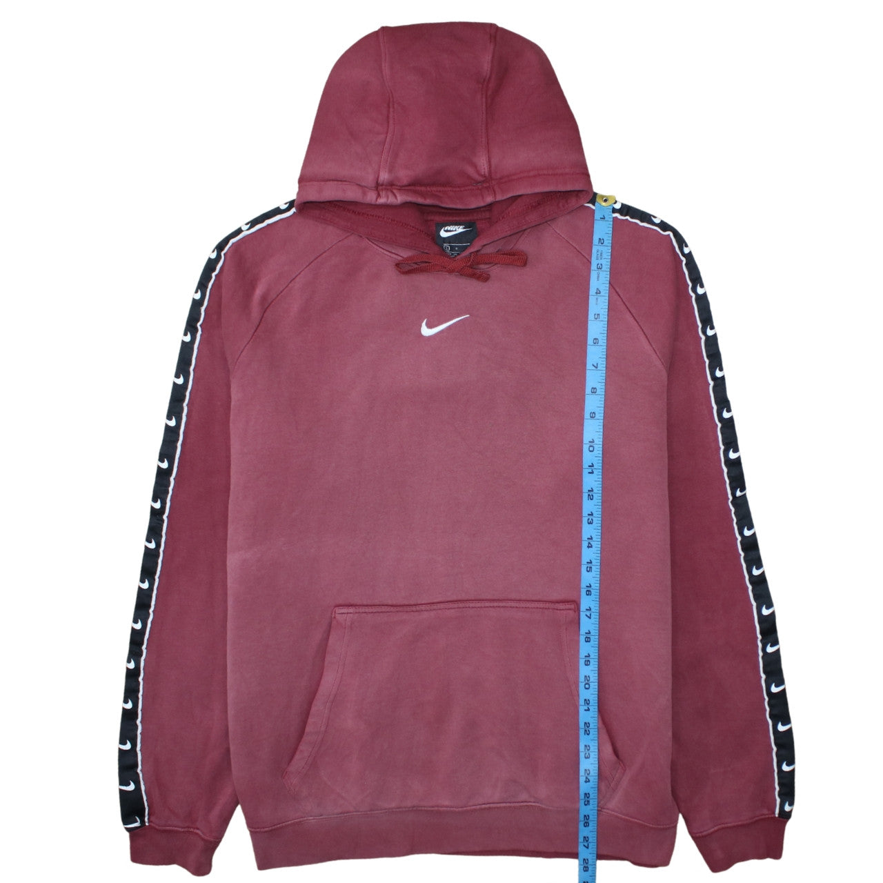 Nike Men's Burgundy Hoodie L Logo Tape Pullover Cotton Sweatshirt