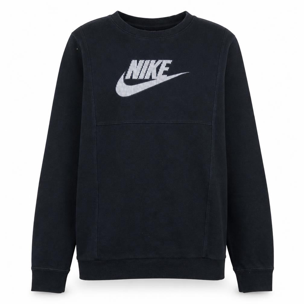 Front view of Nike girls’ black xl pullover sweatshirt crew neck fleece lined logo top