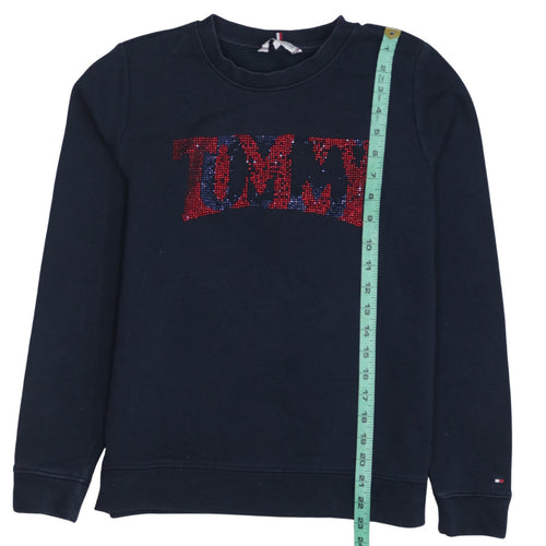 Tommy Hilfiger Womens Navy XS Sequin Logo Pullover Sweatshirt