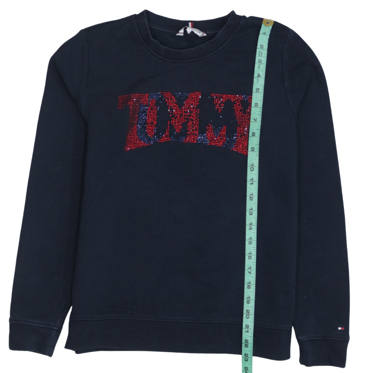 Tommy Hilfiger Womens Navy XS Sequin Logo Pullover Sweatshirt