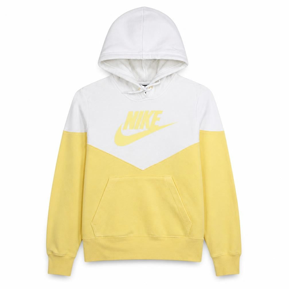 Front view of Nike Women's Yellow & White Pullover Hoodie, size S
