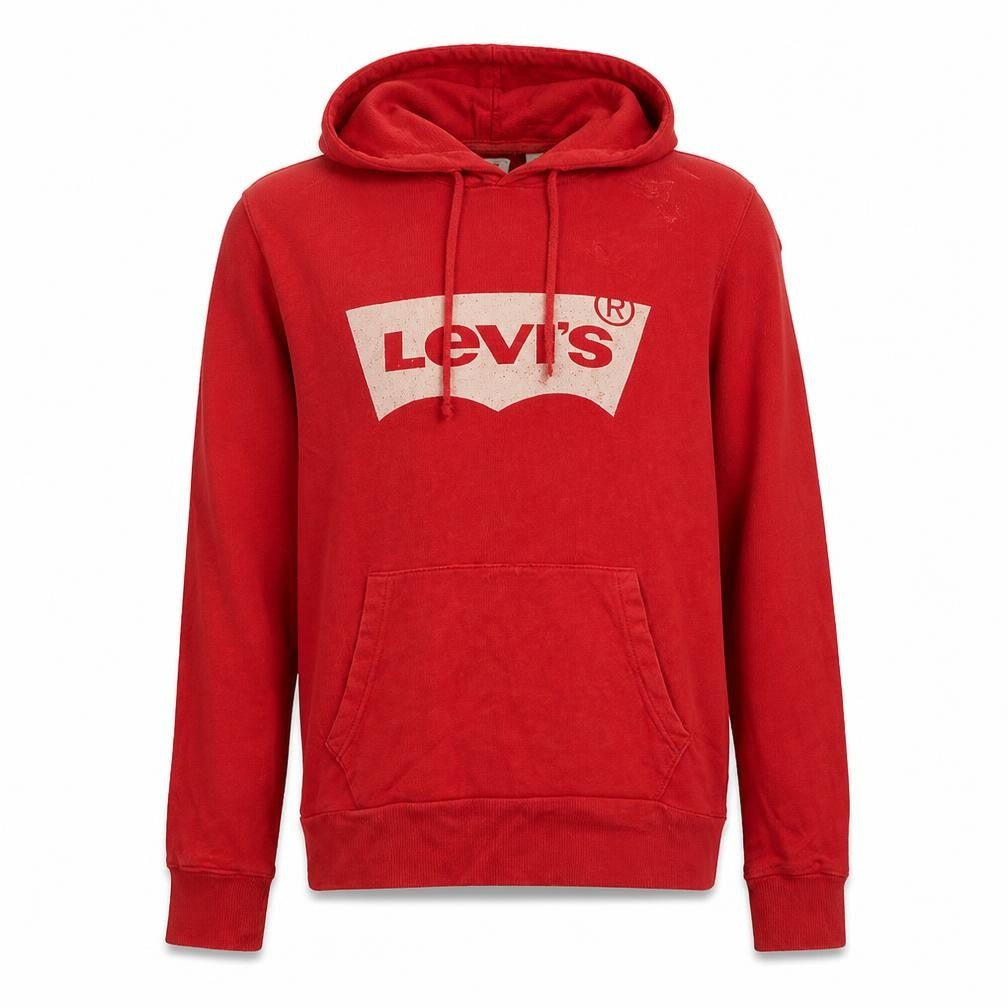 Front view of Levi's Men's Red Pullover Hoodie Small Classic Logo Fleece
