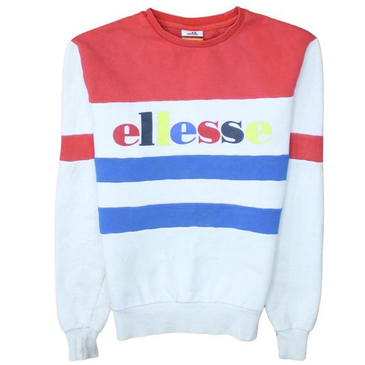 Ellesse Womens White Red Blue Logo Sweatshirt UK 6