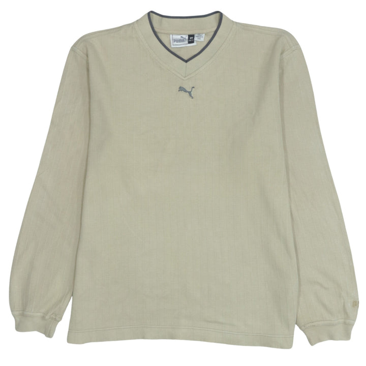 Puma Mens Beige V-Neck Pullover Sweatshirt XS Lightweight Cotton