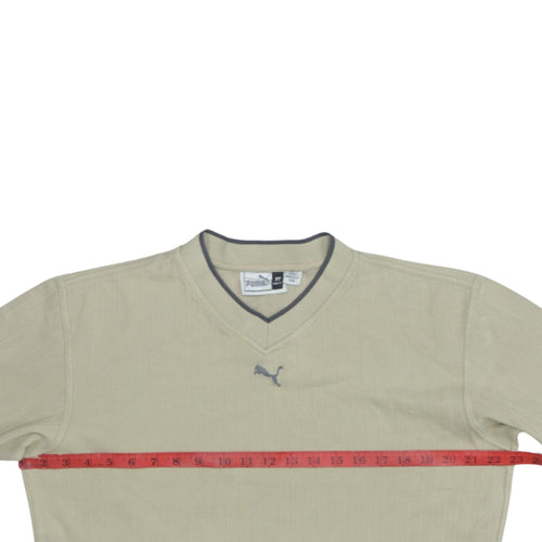 Puma Mens Beige V-Neck Pullover Sweatshirt XS Lightweight Cotton