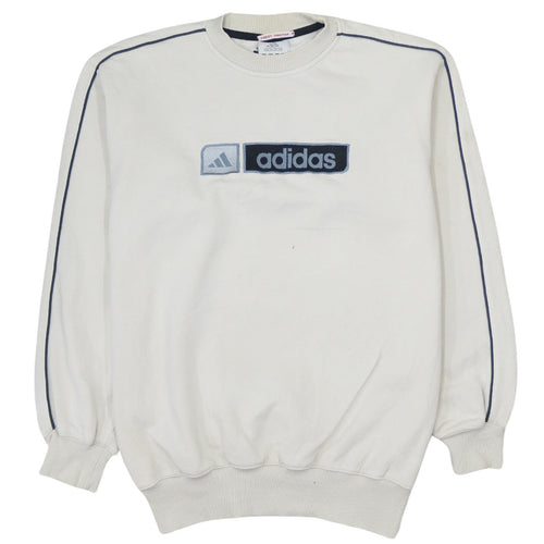 Adidas Teens White Pullover Sweatshirt 164 Logo Crew Neck Fleece