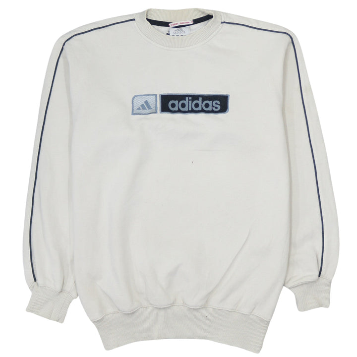 Adidas Teens White Pullover Sweatshirt 164 Logo Crew Neck Fleece