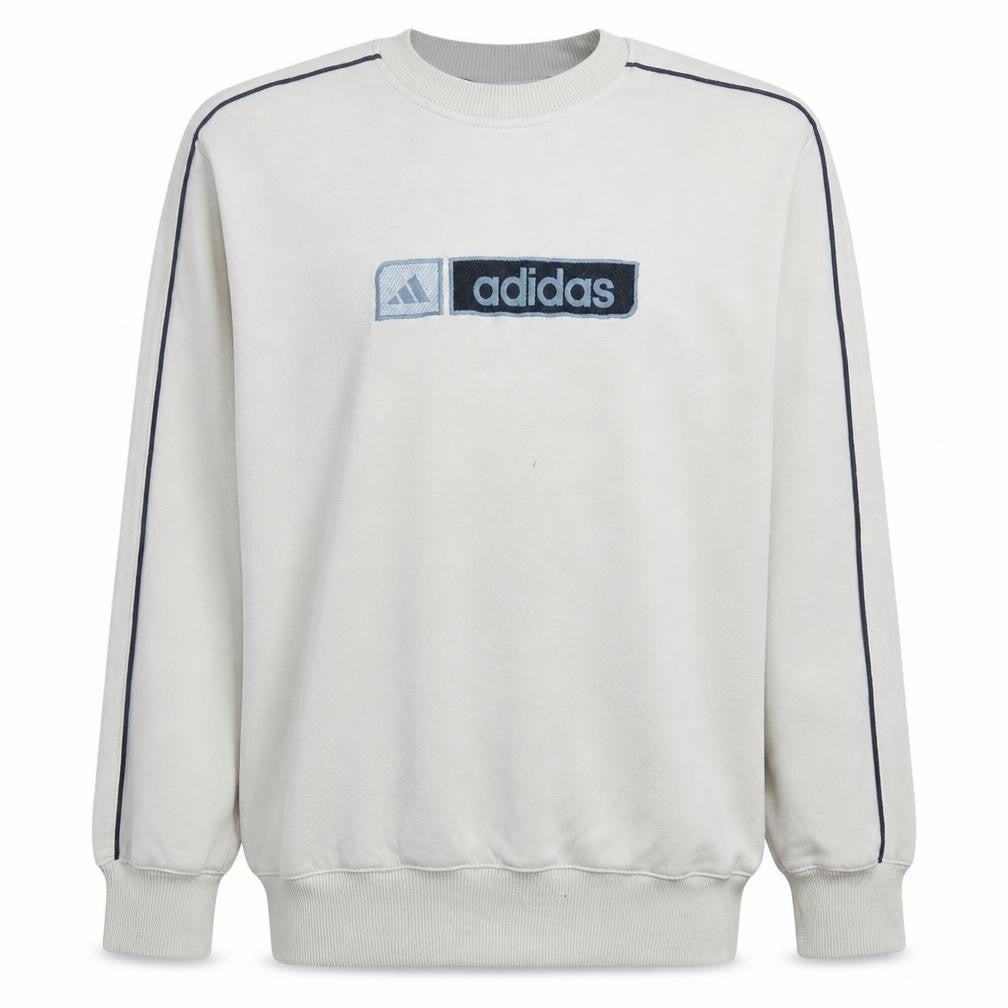 Front view of Adidas Teens White Pullover Sweatshirt 164 Logo Crew Neck Fleece