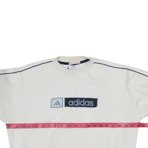 Adidas Teens White Pullover Sweatshirt 164 Logo Crew Neck Fleece