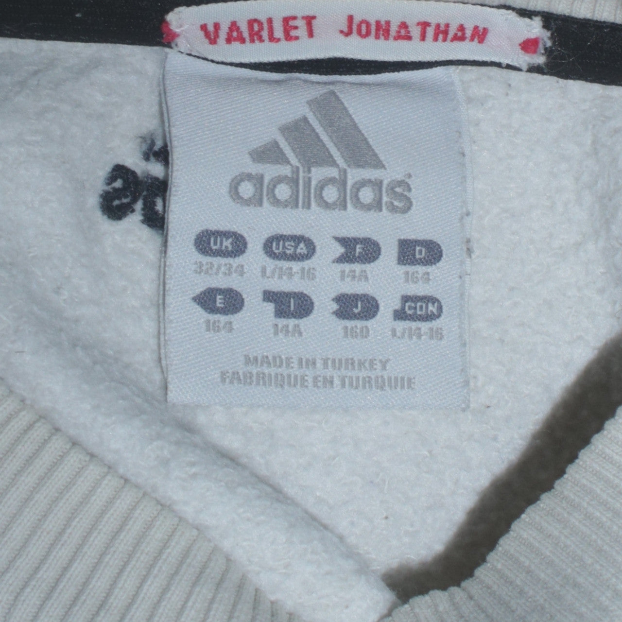 Adidas Teens White Pullover Sweatshirt 164 Logo Crew Neck Fleece