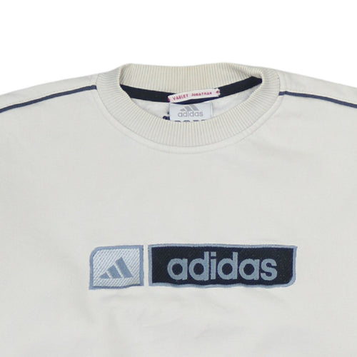 Adidas Teens White Pullover Sweatshirt 164 Logo Crew Neck Fleece