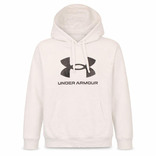 Front view of Under Armour Men's White Pullover Hoodie, size M, Graphic Logo Sportswear