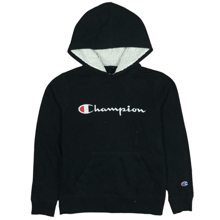 Champion Boys Black Pullover Fleece Hoodie M Logo Embroidered