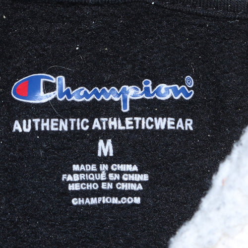 Champion Boys Black Pullover Fleece Hoodie M Logo Embroidered