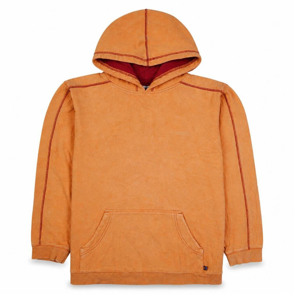 Front view of Columbia boys’ orange xl pullover hoodie sweatshirt with kangaroo pocket