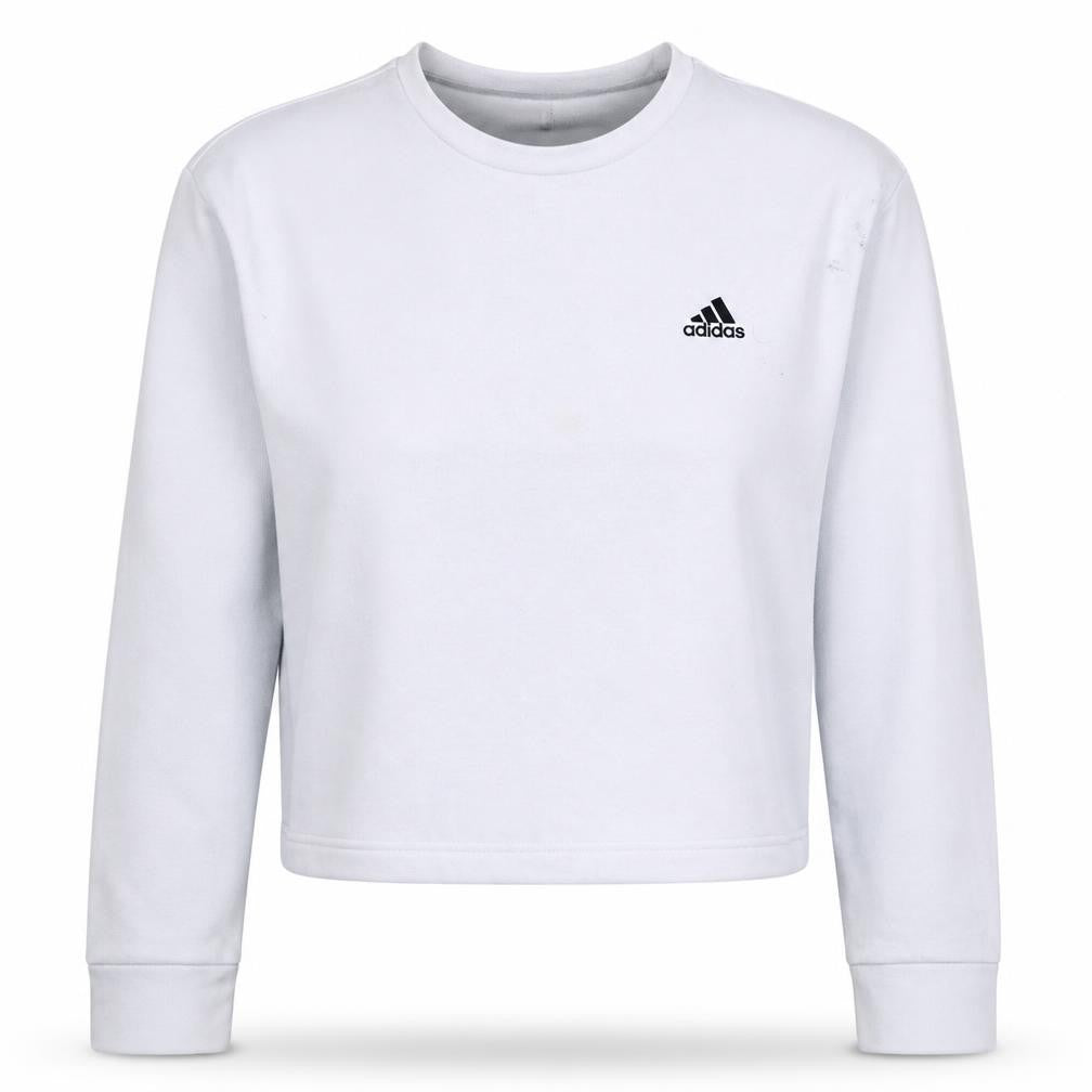 Front view of Adidas Women's White XL Crew Neck Pullover Sweatshirt Logo Print