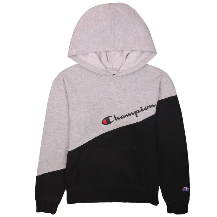 Champion Boys Grey & Black Pullover Hoodie L Colourblock Fleece Sweatshirt