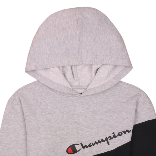 Champion Boys Grey & Black Pullover Hoodie L Colourblock Fleece Sweatshirt
