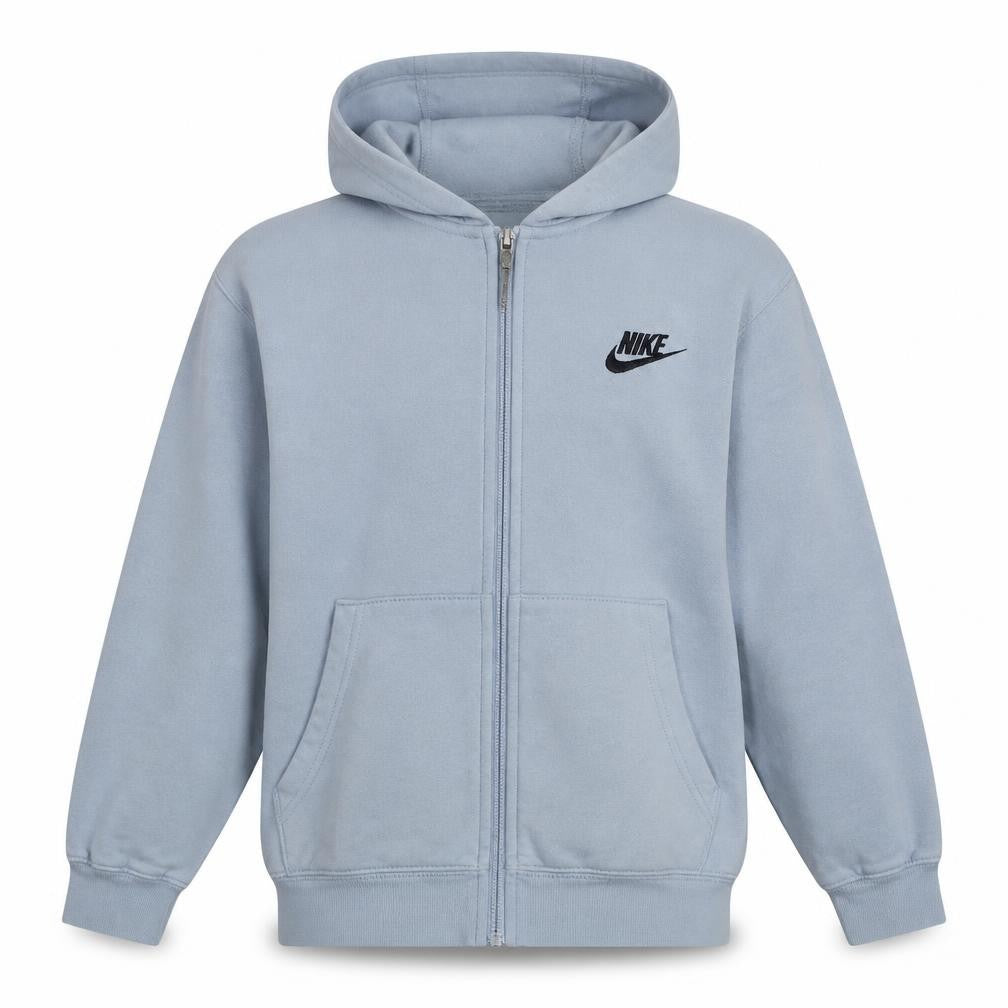 Front view of Nike boys’ grey full zip fleece hoodie xl