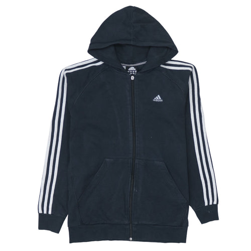 Adidas Boys Black Full Zip Hoodie 15-16 Years Essentials Sportswear