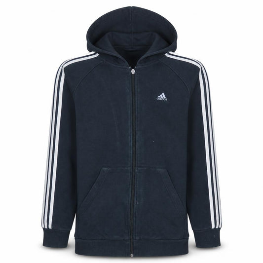 Front view of Adidas boys’ black full zip hoodie 15-16 years essentials sportswear
