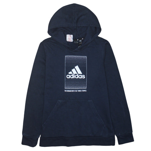 Adidas Boys Navy Blue Pullover Hoodie Size 13-14 Years Cotton Blend Logo