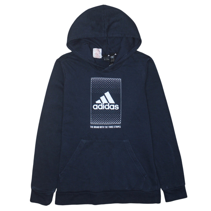 Adidas Boys Navy Blue Pullover Hoodie Size 13-14 Years Cotton Blend Logo