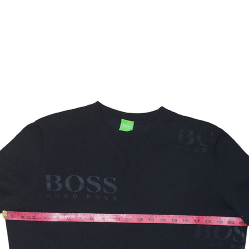 Hugo Boss Men's Black V-Neck Cotton Pullover Jumper Size L